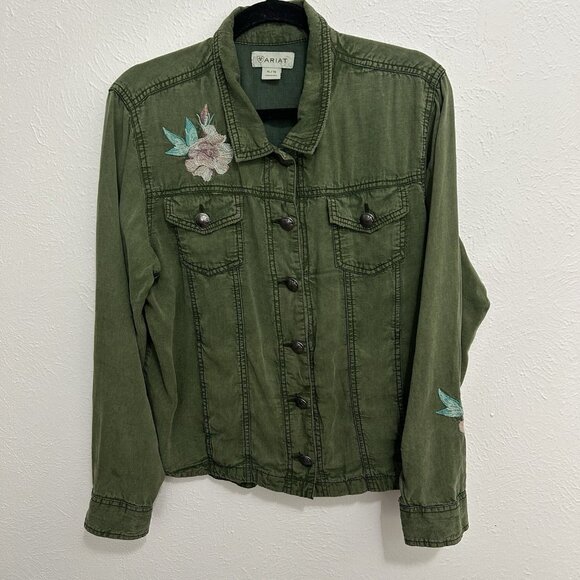 Ariat Jackets & Blazers - Ariat Jacket Womens XL Embroidered Floral Western Green Military 100% Cotton